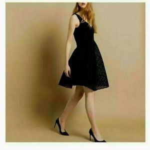 MAJE black mesh fit flare dress S M guipure formed skirt Ringo